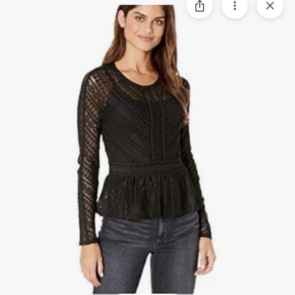 BCBGMaxAzria Tops - BCBGMaxAzria Black Lace Peplum Blouse